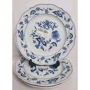 Set of 3 Blue Danube Blue Onion 8 1/4" Salad Plates Rectangle Stamp